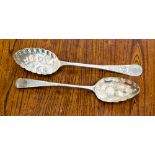 A Edinburgh 1790 silver berry spoon (Georgian) and a London 1895 silver berry spoon (2)