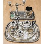 Two galleried EPNS trays, with one further EPNS tray, including Viners part tea service,