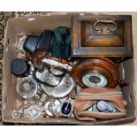 A collection of Curio to include, electric bracket clock, plated tea set, cutlery, camera's etc...