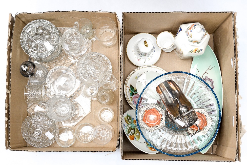 A parcel lot to include early 19th Century glass, 20th Century glass, EPNS, blue glass cake stand,