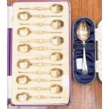 A cased set of twelve silver gilt replica Coronation spoons, Turner and Simpson Ltd,