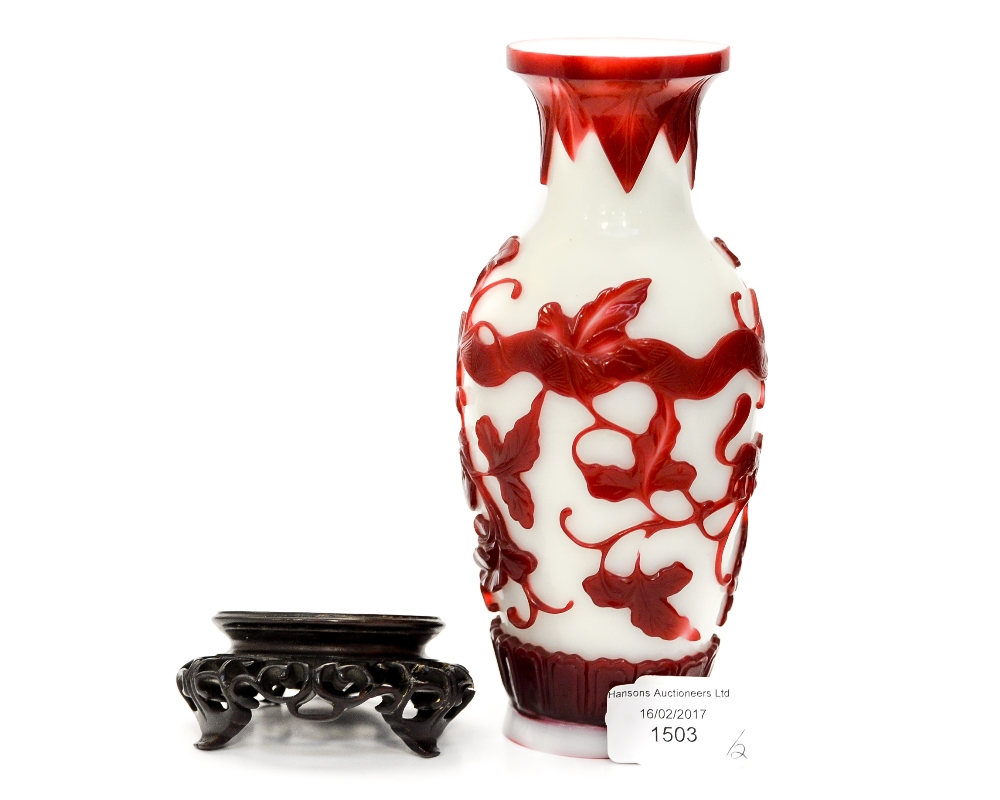 A 20th Century Peking cameo glass baluster vase,