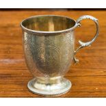 Victorian silver Christening mug, floral and foliate bright cut engraving, Elizabeth and John Eaton,