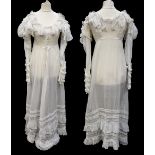 A good Regency muslin dress with double puff shoulders caps and long sleeves with double rows and