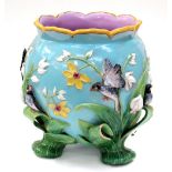 George Jones Majolica Jardiniere, circa 1876, of globular form with a lappit-shaped rim,