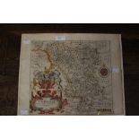 Saxton and Hole, A Map of Derbyshire, hand tinted, probably early 18th Century, 32cm high,