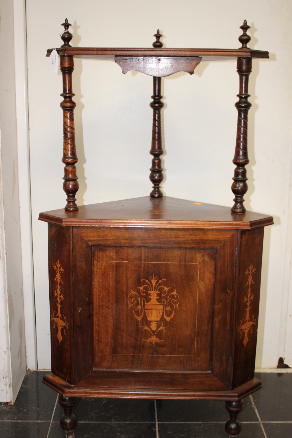 A late Victorian walnut corner cabinet - what-not