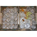 Two boxes of assorted cut glass including drinking glasses, dressing table set, etc,