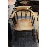 Three 19th Century oak captains chairs,