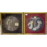 Two framed French picture disc LP records of religious music (2)