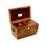 George III rosewood and satinwood strung tea caddy,