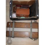Box of mixed items to include 1930/40's Trouser and Tie presses, hair clippers,