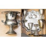 Wine cooler with grape design goblets and tray,