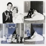 Four black and white photographs of Prince Charles and Lady Diana's wedding,