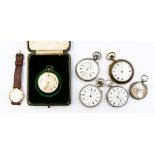 Four silver Hunters with a gentlemen's 9ct gold wristwatch,