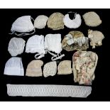 A collection of bonnets (13) to include babies lace bonnets and tulle,