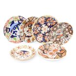 Six late 18th Century Derby Imari plates and dishes,