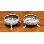 Pair of salt holders London circa 1741 (George II), hallmarks indistinct, approx 125.5 grams/ 4.