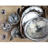 A collection of plated ware to include teapot,