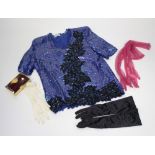 A 1970s velvet bow tie, satin evening gloves,