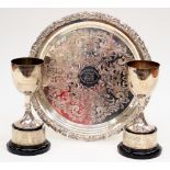 Golf Memorabilia: A collection of three silver plated golfing items to comprise: A silver on copper