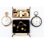 A collection of 9ct gold cufflink's approx 23 gms various, silver pocket watch,