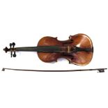 A 19th century German violin, label Richard Freidl, Absroht 1765, together with bow,