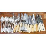 A mixed collection of EPNS cutlery to include bone handled knives, dessert forks,