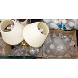 Two boxes of glassware, including Stuart Crystal, Chance glass, a pair of cut glass lamp bases,