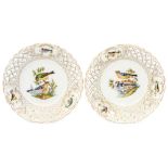 Pair of Meissen lattice bordered plates