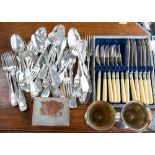 EPNS flatware, cased fish cutlery, cigarette box,