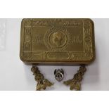 WW1 Princess Marys Gift tin with original gilt finish plus two WW2 era Pioneer Corps cap badges and