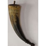 1748 dated Scrimshaw Horn inscribed Kings Own Borders and decorated with Thistles.
