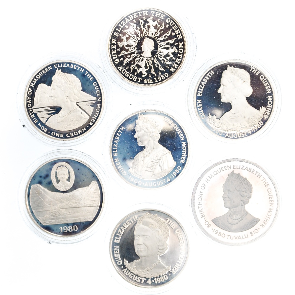 Silver Proof Queen Mother 7 coin set 1980,