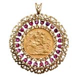 Sovereign 1899 in 9ct pendant mount