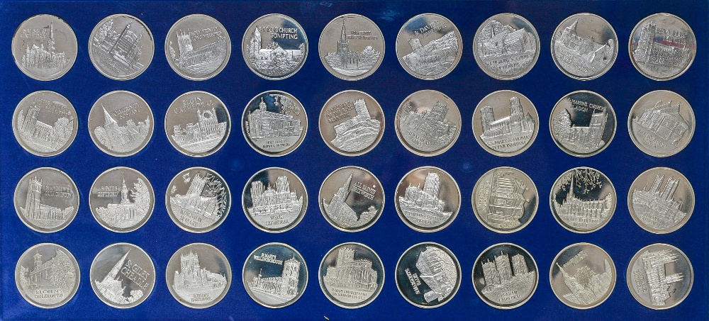 'The Beauty of Britain's Churches', 36 Silver Proof medals, total weight 47 ozt approx,