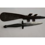 WW2 British 2nd Pattern F-S Fighting Knife. Blued handle. Bright steel 172mm blade.