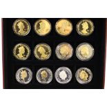 East Caribbean States Gold Plated 2 Dollars 2002, 2003 x 5, Silver Proofs,