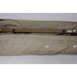 British Army officers private purchase folding Camp Bed. Canvas bed with three sprung legs.