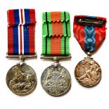 WW2 Imperial Service medal to William Hadley in box and WW2 War and Defence medals to 1519354 LAC