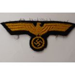 WW2 Third Reich Kreigsmarine mans breast eagle machine embroidered in yellow thread.
