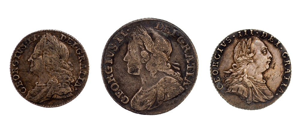 Shilling 1739 Roses in angles, Sixpence 1757, - Image 2 of 2
