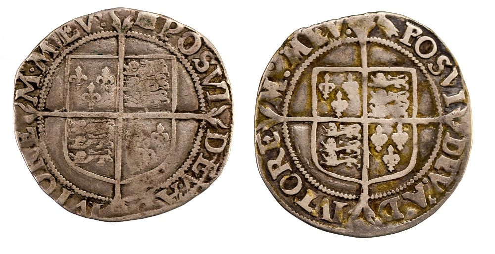 Elizabeth 1st Shillings 1560-61 mm Martlet, S2555, 1594-96 mm, Woolpack, - Image 2 of 2