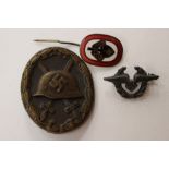 WW2 Third Reich 1939 Black Wound Badge, early Tombak example,