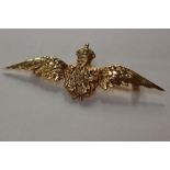 WW2 British RAF Sweetheart Pilots Wing Broach in Hallmarked 375 Gold. Maker marked "G & VR".