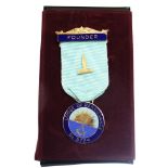 Masonic Interest - cased silver and enameled Lodge of Renaissance with ribbon, approx 0.