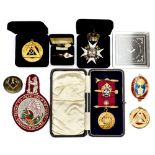 Masonic Interest - a cased 9ct gold chapter Masons jewels,