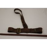 WW2 British Officers Sam Brown leather belt and cross strap and Officers leather covered swagger