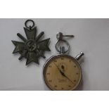 WW2 Third Reich Kreigsmarine marked Naval stopwatch by Hanhart (a/f) and a Third Reich War Merit