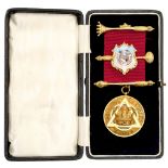 Masonic Interest - a cased 9ct gold chapter Masonic jewels, having Crown set with seed pearls,